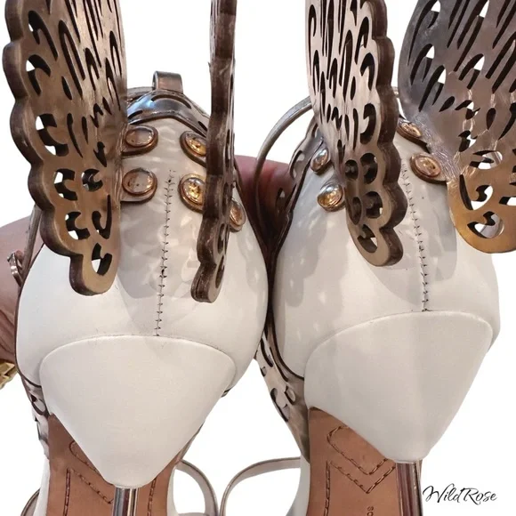 SOPHIA WEBSTER Evangeline Rose Gold & White Angel Wing Heels SZ 39